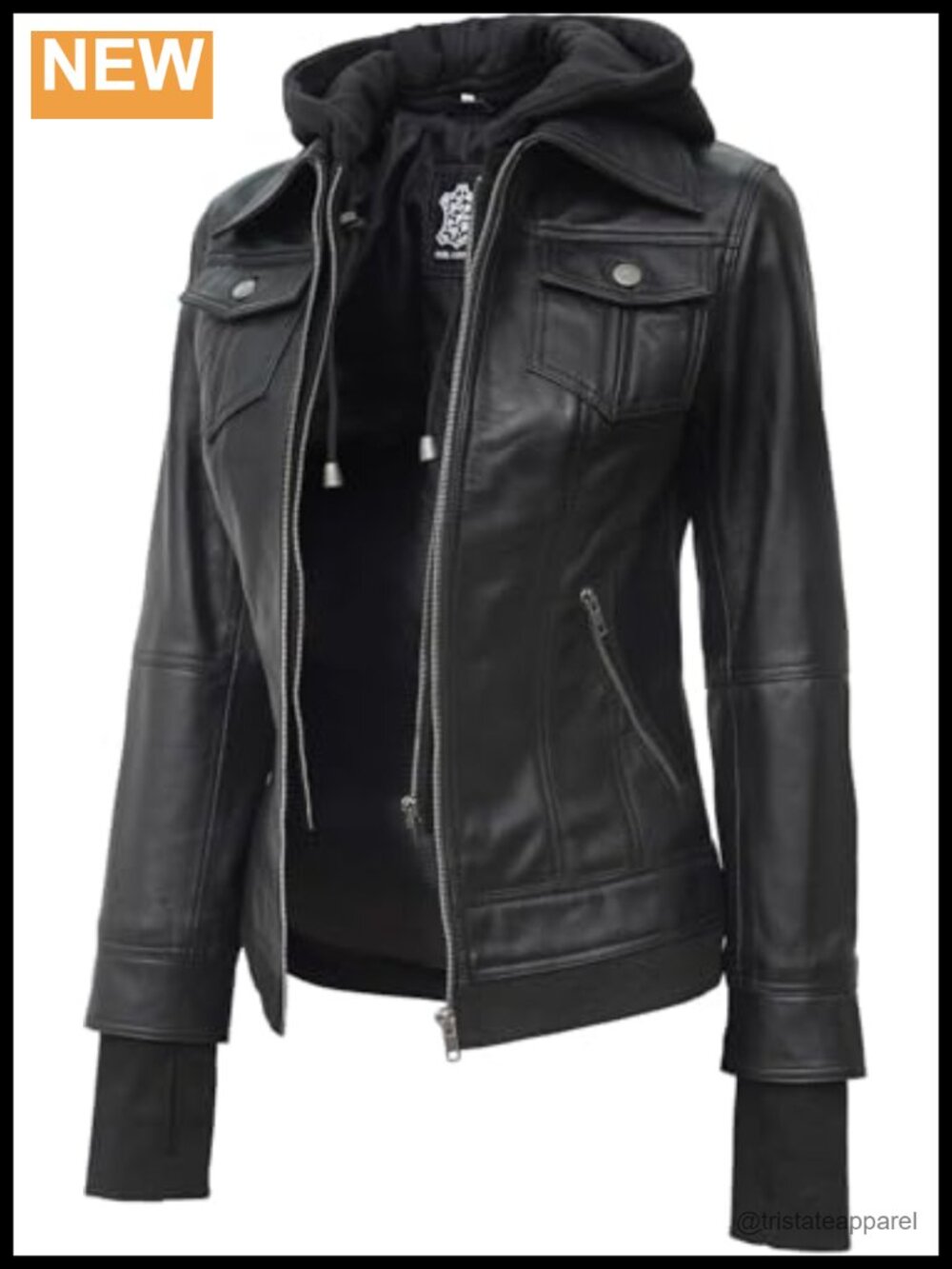 Genuine Lambskin Leather Bomber Jacket, Detachable Hood, Thumbholes, Zip Pockets